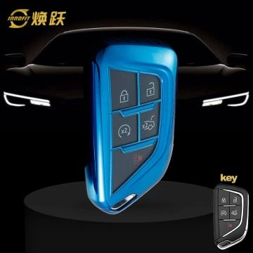 CAB1T1-White Transparent Button-Blue Plating- Car Key Cover For Cadillac
