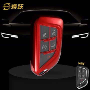 CAB1T1-White Transparent Button-Red Plating- Car Key Cover For Cadillac