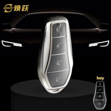 BYD1T1-White Transparent Button-Silver Plating- Car Key Cover For BYD