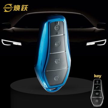 BYD1T1-White Transparent Button-Blue Plating- Car Key Cover For BYD