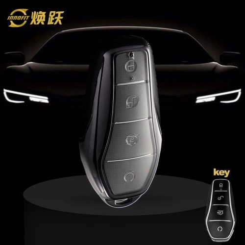 BYD1T1-White Transparent Button-Black Plating- Car Key Cover For BYD