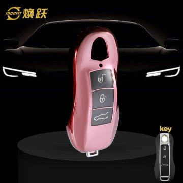 POB1T1-White Transparent Button-Rose Gold Plating- Car Key Cover For Porsche
