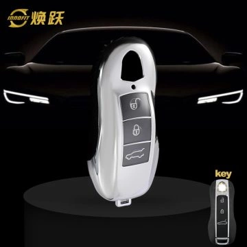 POB1T1-White Transparent Button-Silver Plating- Car Key Cover For Porsche