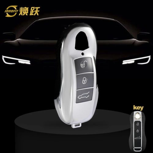 POB1T1-White Transparent Button-Silver Plating- Car Key Cover For Porsche