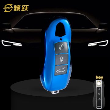 POB1T1-White Transparent Button-Blue Plating- Car Key Cover For Porsche