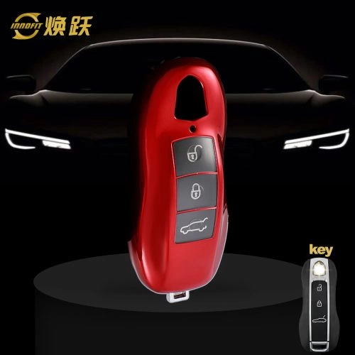 POB1T1-White Transparent Button-Red Plating- Car Key Cover For Porsche