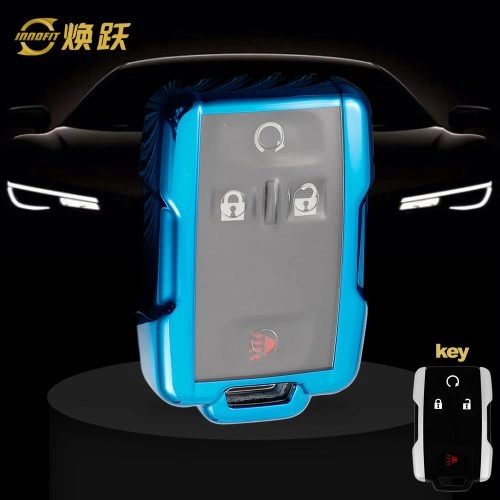 CEC1T1-White Transparent Button-Blue Plating- Car Key Cover For Chevrolet