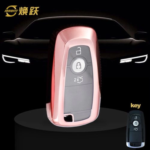 FOB1T1-White Transparent Button-Rose Gold Plating- Car Key Cover For Ford