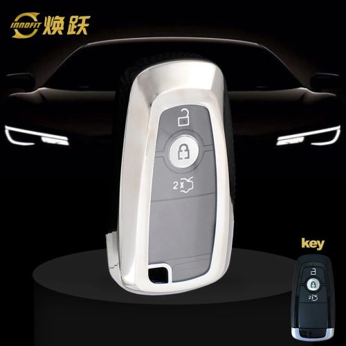 FOB1T1-White Transparent Button-Silver Plating- Car Key Cover For Ford
