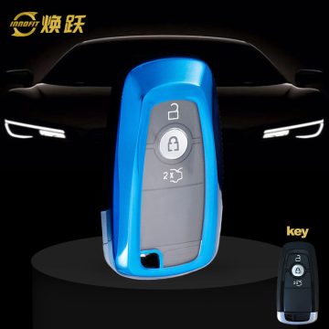 FOB1T1-White Transparent Button-Blue Plating- Car Key Cover For Ford