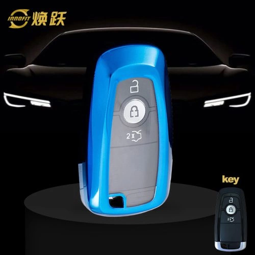 FOB1T1-White Transparent Button-Blue Plating- Car Key Cover For Ford