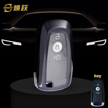 FOB1T1-White Transparent Button-Black Plating- Car Key Cover For Ford