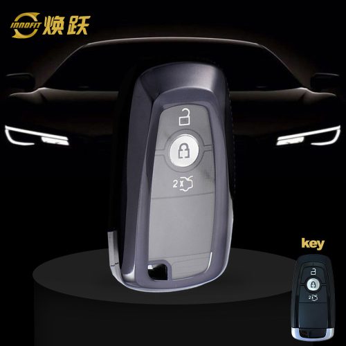 FOB1T1-White Transparent Button-Black Plating- Car Key Cover For Ford
