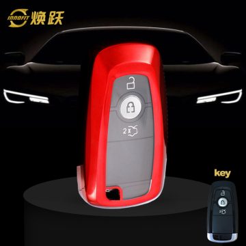 FOB1T1-White Transparent Button-Red Plating- Car Key Cover For Ford
