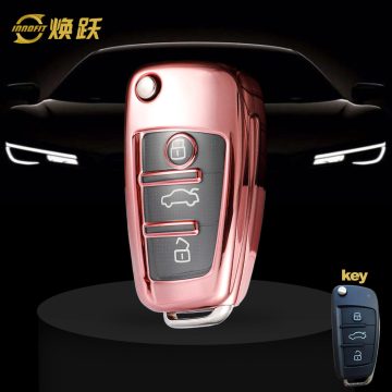 AUD1T1-White Transparent Button-Rose Gold Plating- Car Key Cover For Audi