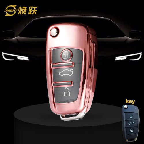 AUD1T1-White Transparent Button-Rose Gold Plating- Car Key Cover For Audi