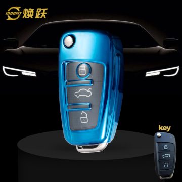 AUD1T1-White Transparent Button-Blue Plating- Car Key Cover For Audi