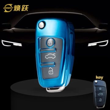 AUD1T1-White Transparent Button-Blue Plating- Car Key Cover For Audi