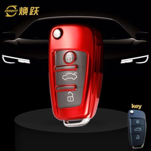 AUD1T1-White Transparent Button-Red Plating- Car Key Cover For Audi