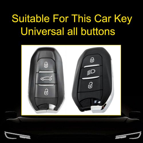 PUC1T1-White Transparent Button-Black Plating- Car Key Cover For Peugeot