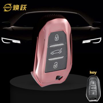 PUC1T1-White Transparent Button-Rose Gold Plating- Car Key Cover For Peugeot