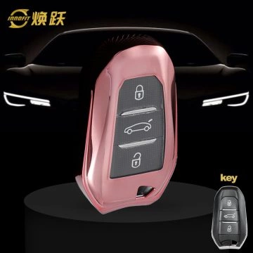 PUC1T1-White Transparent Button-Rose Gold Plating- Car Key Cover For Peugeot