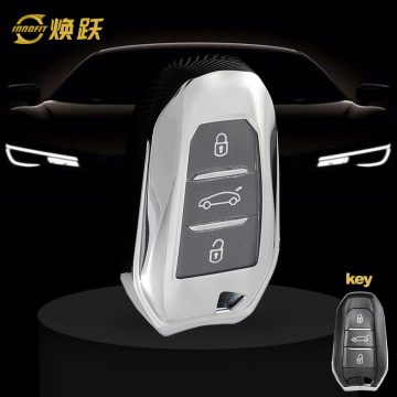 PUC1T1-White Transparent Button-Silver Plating- Car Key Cover For Peugeot
