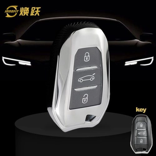 PUC1T1-White Transparent Button-Silver Plating- Car Key Cover For Peugeot