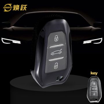 PUC1T1-White Transparent Button-Black Plating- Car Key Cover For Peugeot