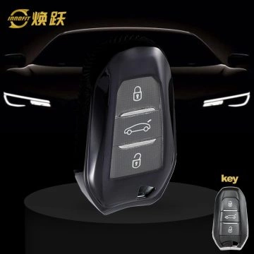 PUC1T1-White Transparent Button-Black Plating- Car Key Cover For Peugeot
