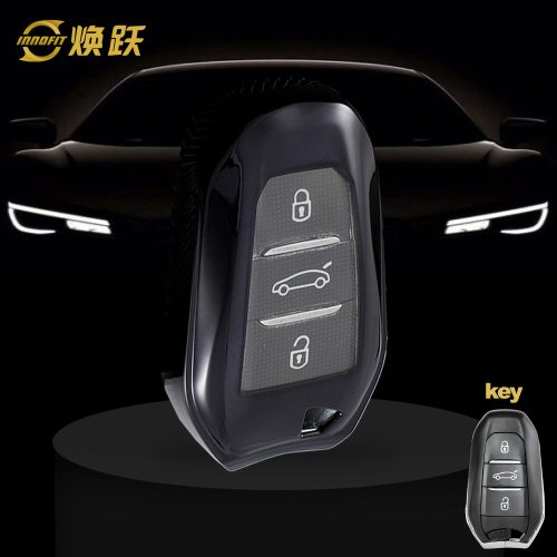 PUC1T1-White Transparent Button-Black Plating- Car Key Cover For Peugeot