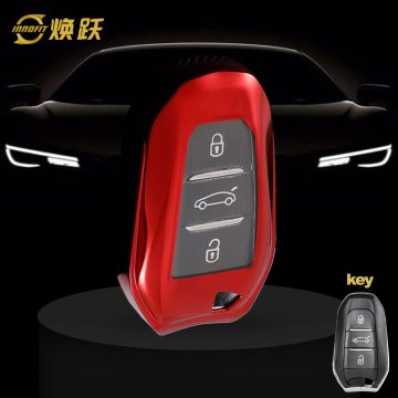 PUC1T1-White Transparent Button-Red Plating- Car Key Cover For Peugeot