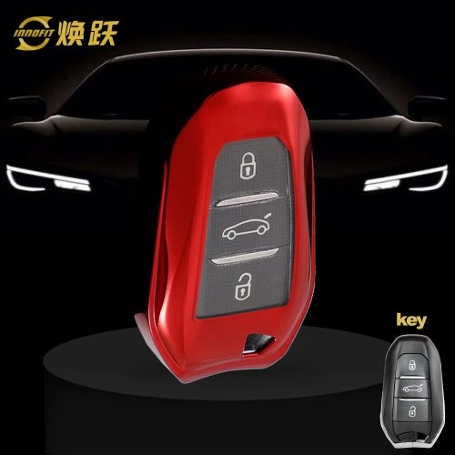 PUC1T1-White Transparent Button-Red Plating- Car Key Cover For Peugeot