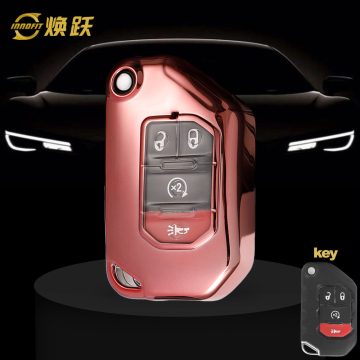 JED1T1-White Transparent Button-Rose Gold Plating- Car Key Cover For Jeep