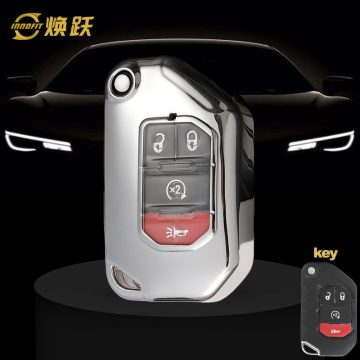 JED1T1-White Transparent Button-Silver Plating- Car Key Cover For Jeep