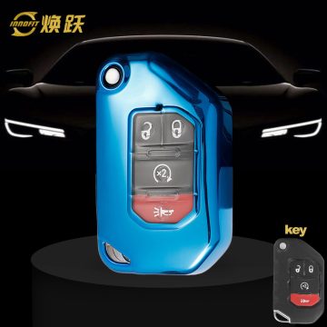 JED1T1-White Transparent Button-Blue Plating- Car Key Cover For Jeep
