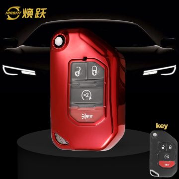 JED1T1-White Transparent Button-Red Plating- Car Key Cover For Jeep
