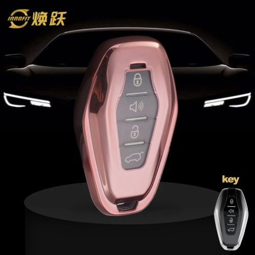CRE1T1-White Transparent Button-Rose Gold Plating- Car Key Cover For Chery