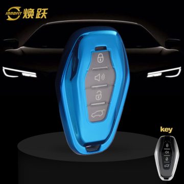 CRE1T1-White Transparent Button-Blue Plating- Car Key Cover For Chery