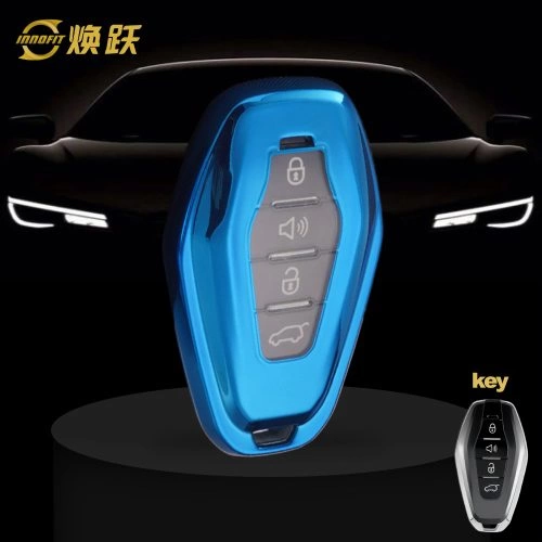 CRE1T1-White Transparent Button-Blue Plating- Car Key Cover For Chery