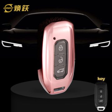 FOH1T1-White Transparent Button-Rose Gold Plating- Car Key Cover For Ford
