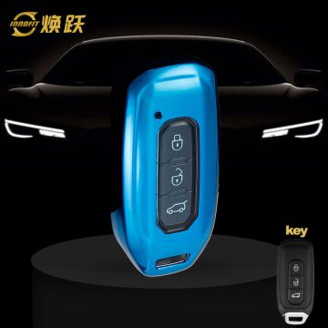 FOH1T1-White Transparent Button-Blue Plating- Car Key Cover For Ford