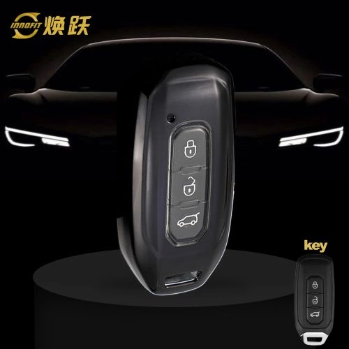 FOH1T1-White Transparent Button-Black Plating- Car Key Cover For Ford