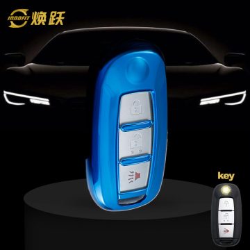 VEH1T1-White Transparent Button-Blue Plating- Car Key Cover For Venucia
