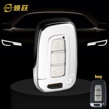 HYC1T1-White Transparent Button-Silver Plating- Car Key Cover For Hyundai