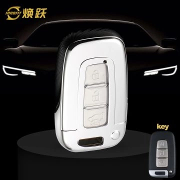 HYC1T1-White Transparent Button-Silver Plating- Car Key Cover For Hyundai