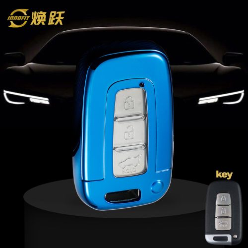 HYC1T1-White Transparent Button-Blue Plating- Car Key Cover For Hyundai
