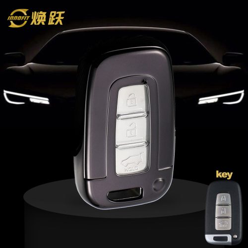 HYC1T1-White Transparent Button-Black Plating- Car Key Cover For Hyundai