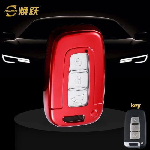 HYC1T1-White Transparent Button-Red Plating- Car Key Cover For Hyundai
