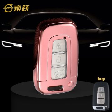 HYC1T1-White Transparent Button-Rose Gold Plating- Car Key Cover For Hyundai
